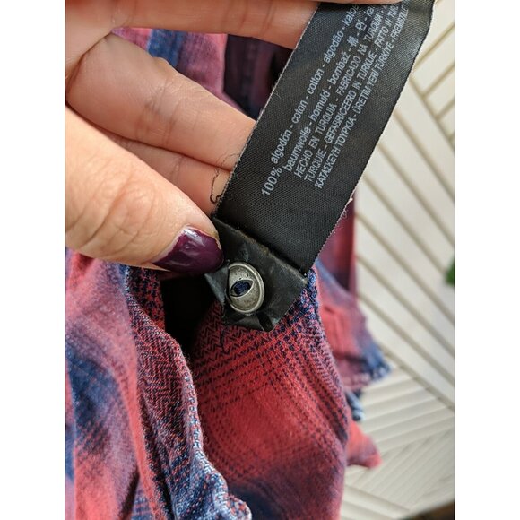 ZARA MAN Men's Plaid Red Blue Button Up Slim Fit Long Sleeve Collar Size Medium - Picture 7 of 7